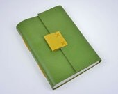 Leather Journal / Sketchbook - Green & Yellow - Medieval Spring, Citrus  - Refillable A5 large size