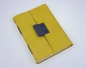 Leather Journal / Sketchbook - Yellow & Grey - Medieval Spring, Lemon, Citrus  - Refillable A5 large size