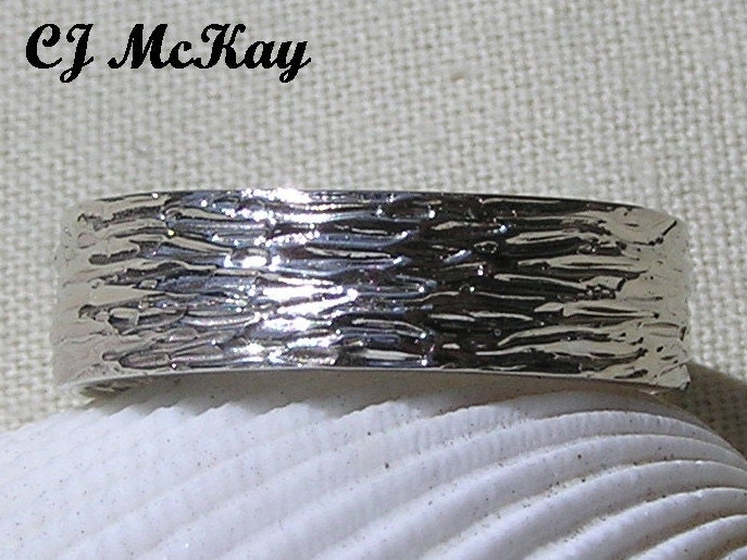 14K White Gold 6mm Tree Bark Wedding Band CR62Q