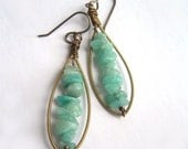 Guitar String Earrings - Upcycled Guitar String and Amazonite on Antique Brass