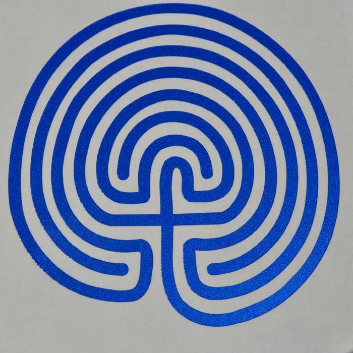 Classic 7 circuit labyrinth reflective blue vinyl decal