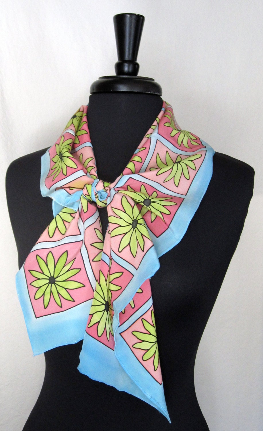 Multi-colored Hand Painted Silk Daisy Crepe Scarf