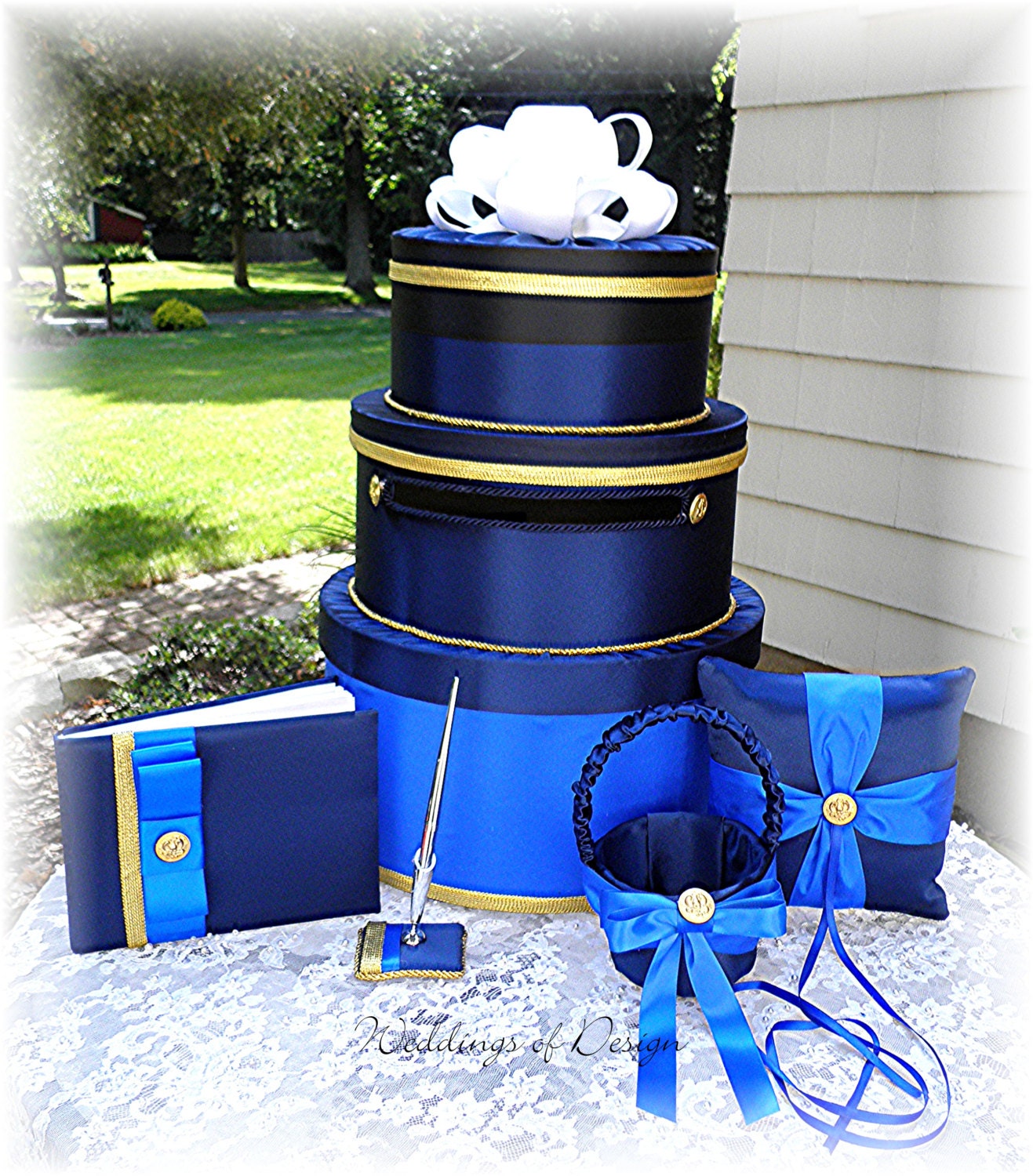 Army Dress Blues Wedding Card Money Box Marine Corps Ring Bearer Pillow Flower Girl Basket Guest Book Pen Set Navy