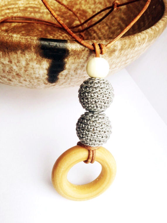 Gray Nursing Necklace, Teething Necklace- MADE IN USA-Natural Nursing Necklace while breastfeeding for Baby/Choice Of Color