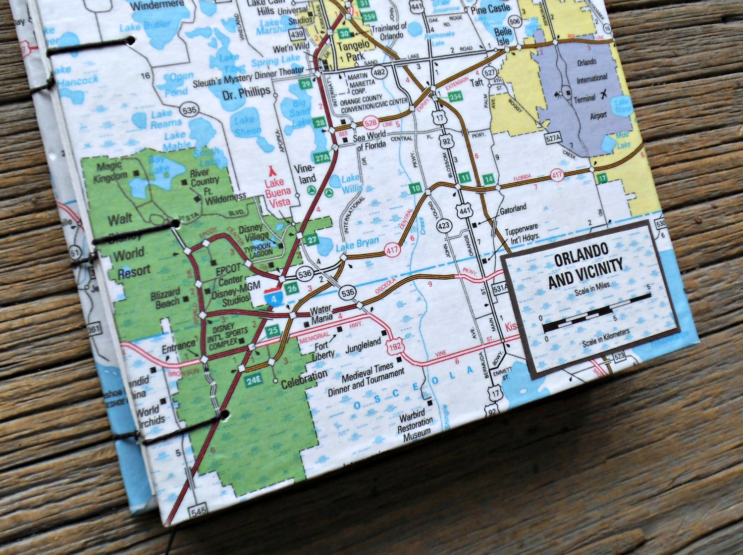 Blank Handmade Coptic Stitch Journal Travel Notebook Orlando Florida Area Map