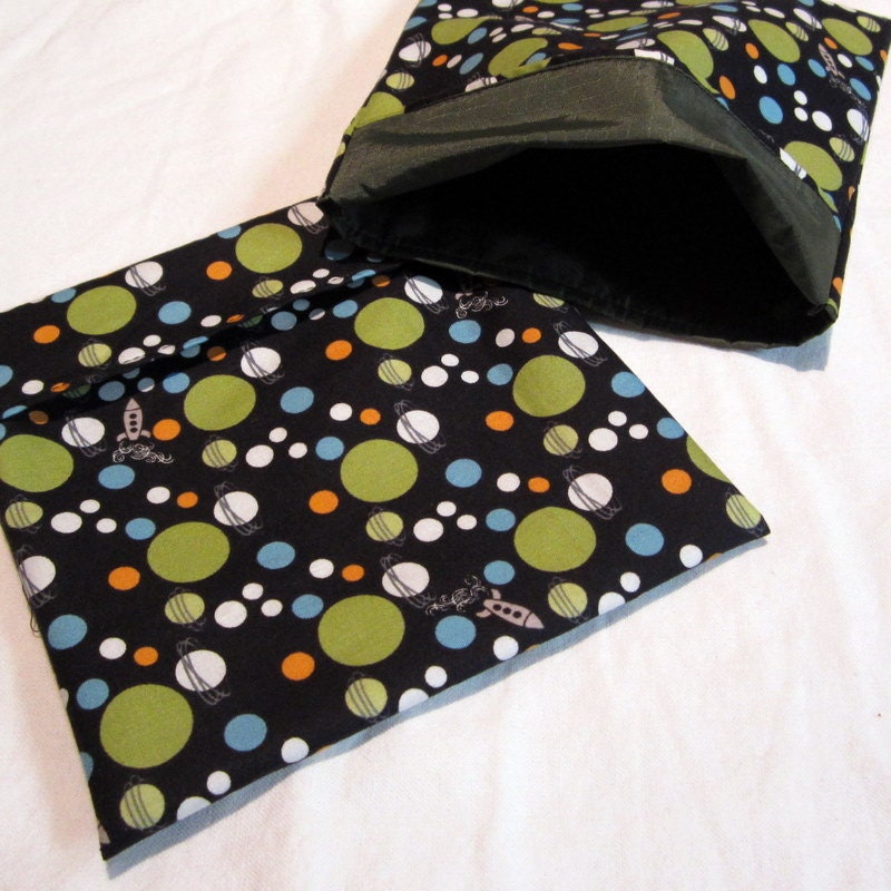Lined LARGE FlipFlap Sack--SpaceShipsSandwich bag