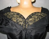 1950s 50s Evening Dress 1940s 40s Gown Floor Length Rhinestones Taffeta