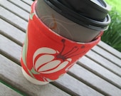 Handmade Cup or Coffee Cozy or Sleeve in Orange, Peach, Aqua, Mint, and Cream Floral