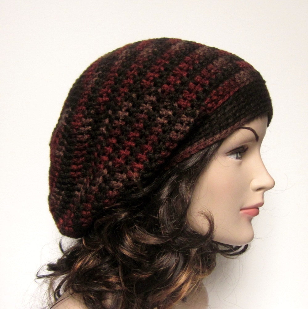 Womens Slouch Beanie - Slouchy Crochet Hat in Brown Multicolor - Oversized Cap - Hipster Hat - Spring Fashion Accessories
