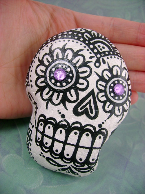 Handpainted Sugar Skull Rock No.1 - From St. Christophers Beach in Goderich, Ontario