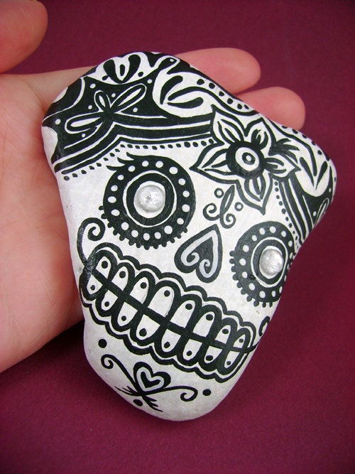 Handpainted Sugar Skull Rock No.3 - From St. Christophers Beach in Goderich, Ontario