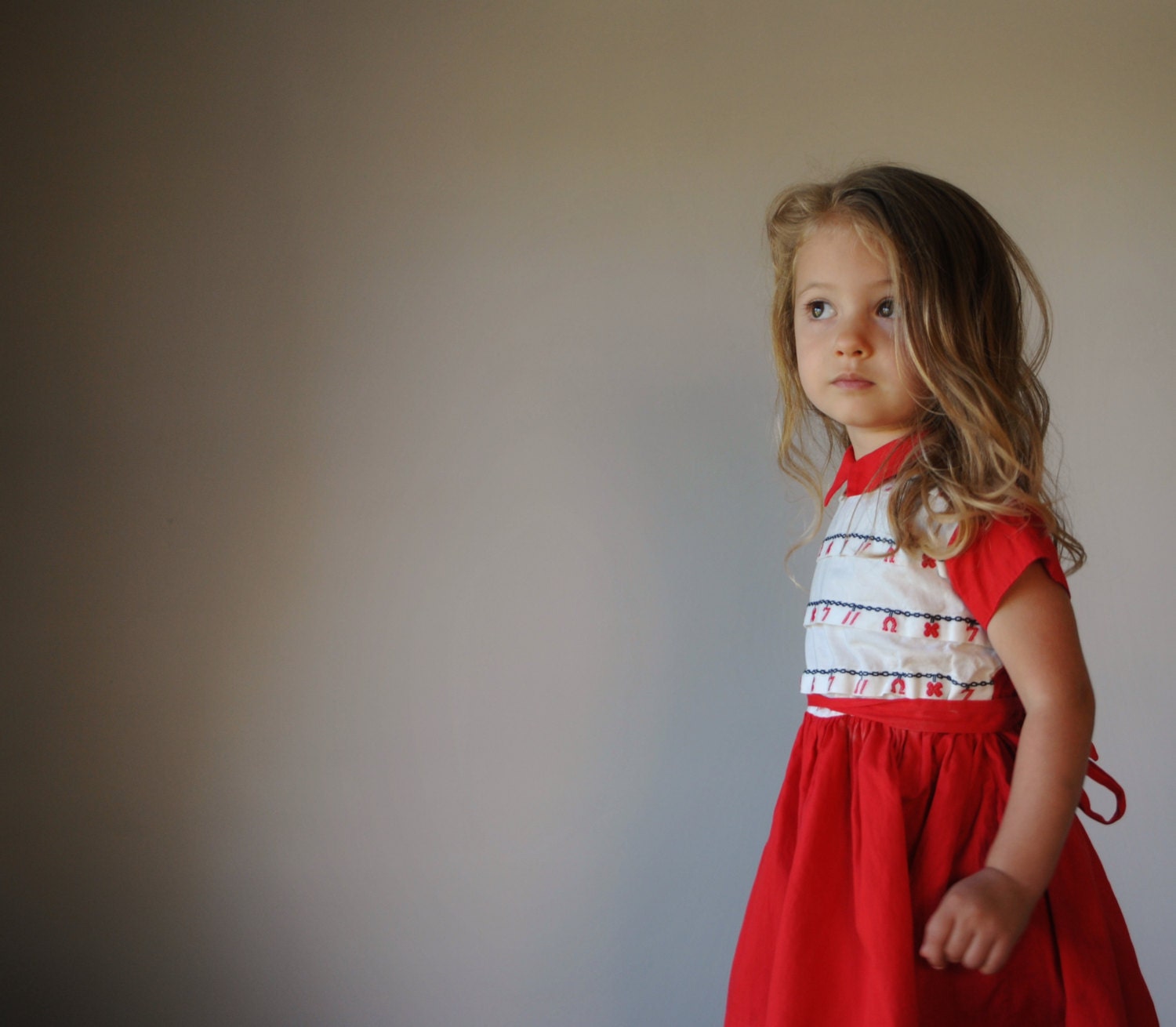 1950s Lucky Red & White dress, size 18 months to 3t