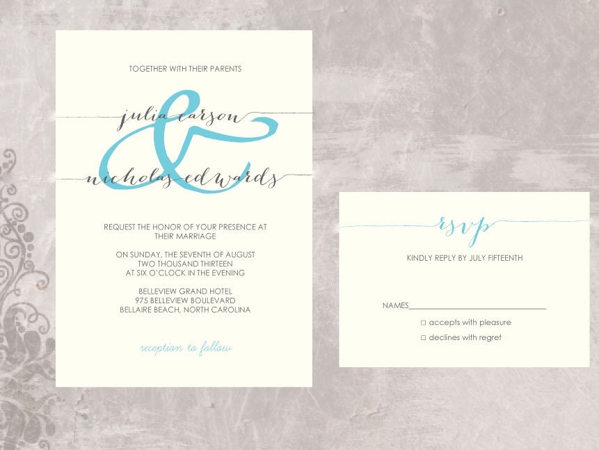 Simple and Modern Wedding Invitation - Custom Colors - Julia and Nicholas