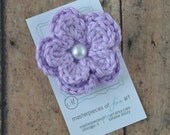 Lavender Crocheted Flower Hair Clip with Pearl Center - Lilac crochet flower clippies - Cute for Spring and Summer