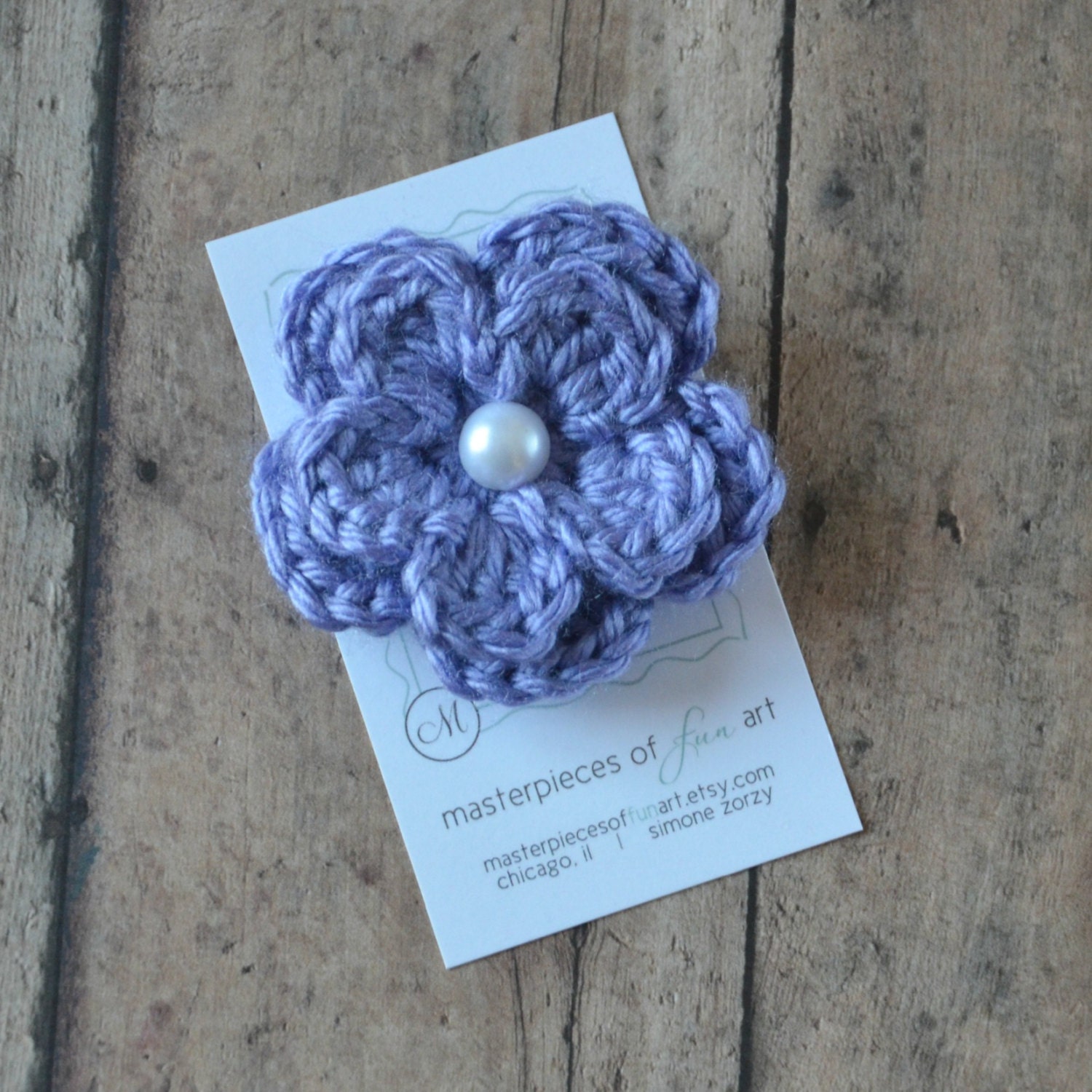 Iris Crocheted Flower Hair Clip with Pearl Center - light purple lavender Crochet flower clippies - Photo Props - Spring and Summer