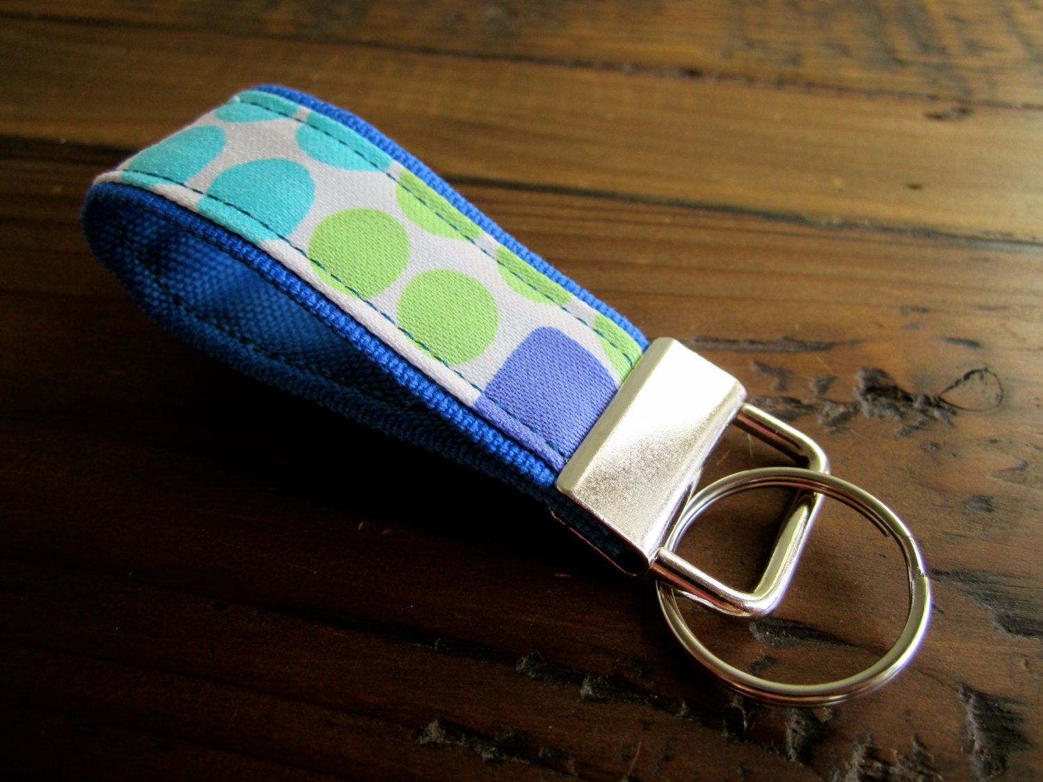 Fabric Keychain- Set of 3 in Turquoise, Green, & Blue Dots.