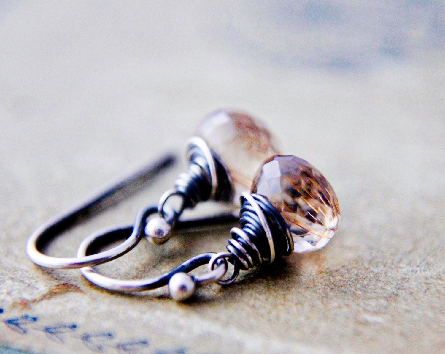 Excavation Drop Earrings Copper Rutilated Quartz Dangle PoleStar Sand Beach Nautical