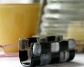 Fused Glass Business Card Holder - Charcoal - black and grey