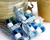 Fused Glass Coasters - Ice Cold - aqua blue and white