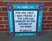 bible verse canvas art - for this child I have prayed - 24" x 24"