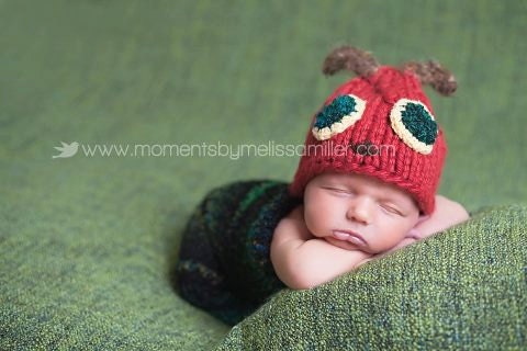 Little Caterpillar Newborn Cocoon and Hat Set, Knit Baby hat, newborn hat, Knit Photo Prop
