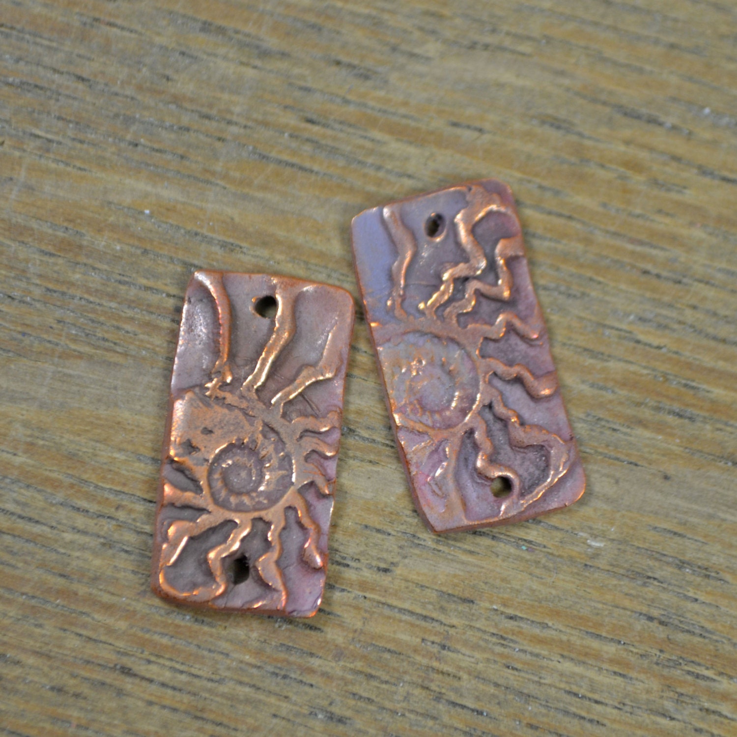 Handmade Copper Ammonite Rectangle 2 hole Component.