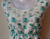 Lace Collar Dress With Floral Teal English Roses / Handmade / XS S