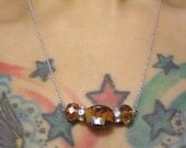 Amber Glass and Crystal sterling silver necklace