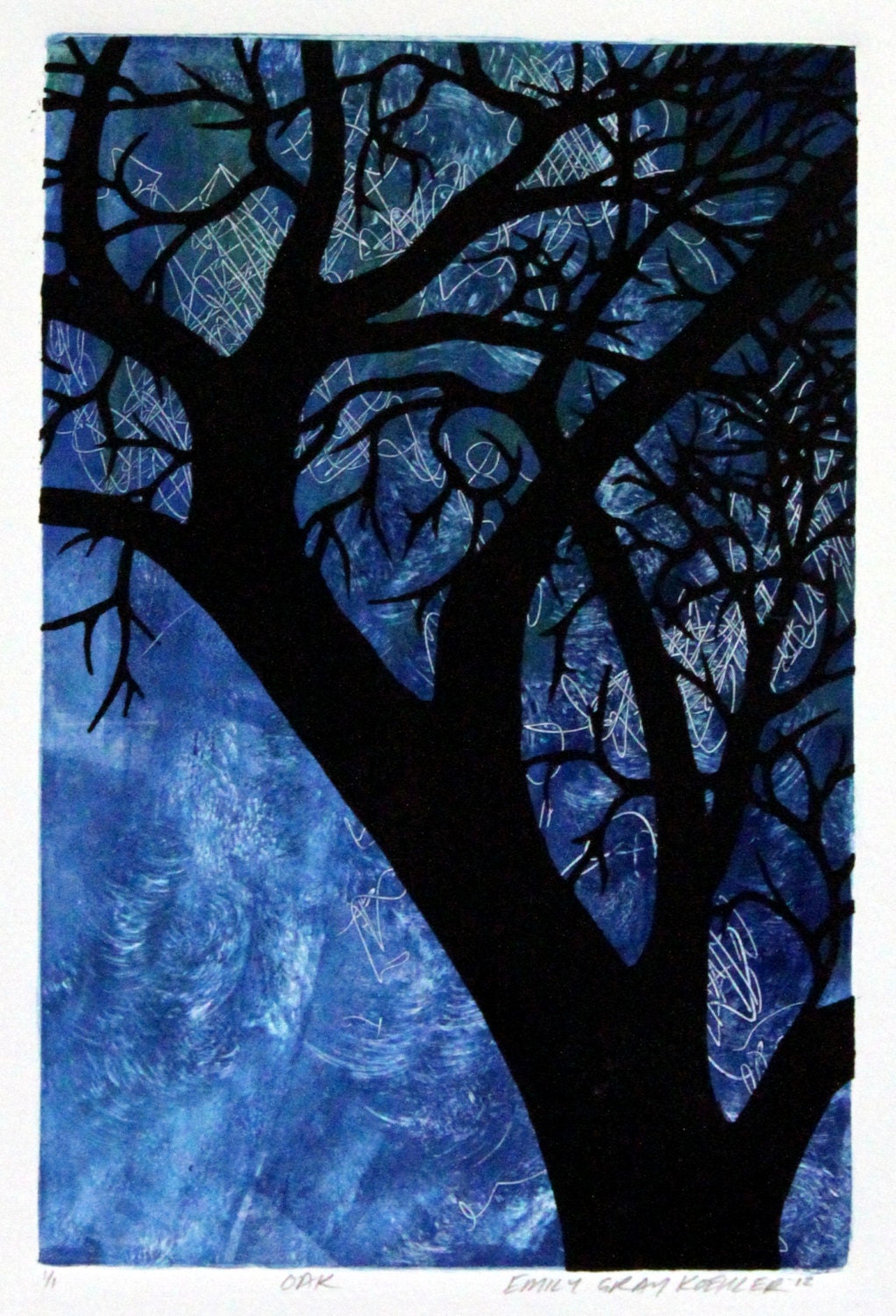 Oak - Original Woodcut & Monotype