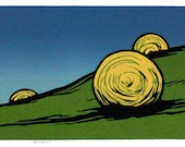Hay Bales - Original Color-Reduction Woodcut