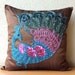 Decorative Throw Pillow Covers 16x16 Silk Bead Pillow Cover Accent Pillows Couch Sofa Pillows Embroidered Brown Pillow Cases Blue Peacock