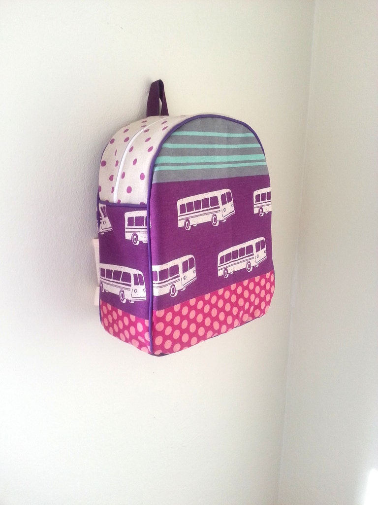 Toddler Backpack, Echino Buses in Purple
