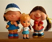 Vintage Korea Japan Type Doll Figures Lot of Three Girl Rubber Dolls