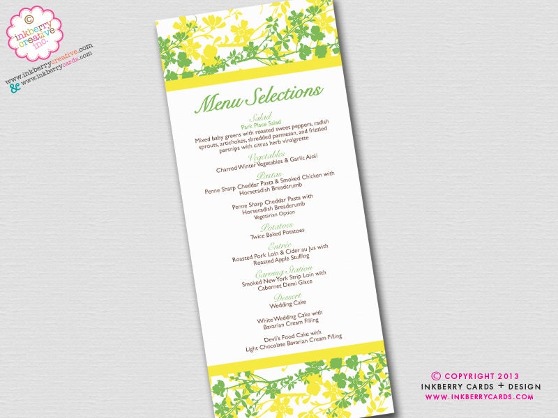 Lemon Lime Vines Wedding Menu - DIGITAL PRINTABLE FILE - Printed Options Also Available Il_570xn