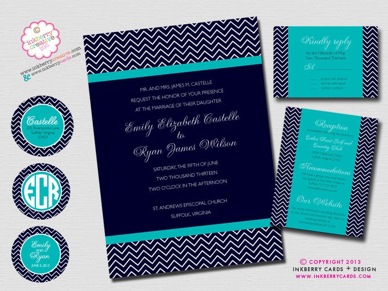 Chic Chevron Wedding Invitation Suite - DIGITAL PRINTABLE FILES - Printed Options Also Available Il_570xn