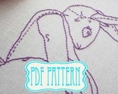 PDF Floppy Bunny. Rabbit Hand Embroidery Pattern - Make your own - DIY- instant download
