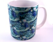 Doctor Who Inspired Starry Night Mug, 11 oz White Ceramic Coffee or Tea Cup