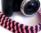 Paracord Camera Strap, Pink & Black 30" Handwoven Custom Colors and Sizes Made to Order (Fancy version)