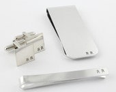 Men's Accessories Gift Pack - Personalized Cufflinks, Tie Bar & Money Clip - Custom Hand Stamped Gift - Father's Day