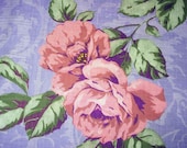 Beautiful Vintage Cotton Fabric -  Pink Roses - Periwinkle Fabric - Cottage Chic Flowers