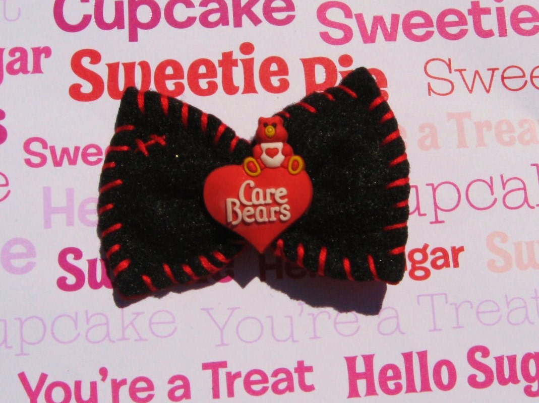 Girly Bear Black Red Hair Bow Clip