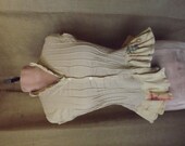 Upcycled Boho Prairie Rustic Pin Tucked and Ruffled Cotton Blouse Size S-M