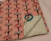 Baby Blanket Birdie Flannel and Mint Green Plush 31 x 31 inches