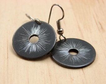 Dangle Drop Earrings Hardware Jewelry Black Textured Industrial Washers
