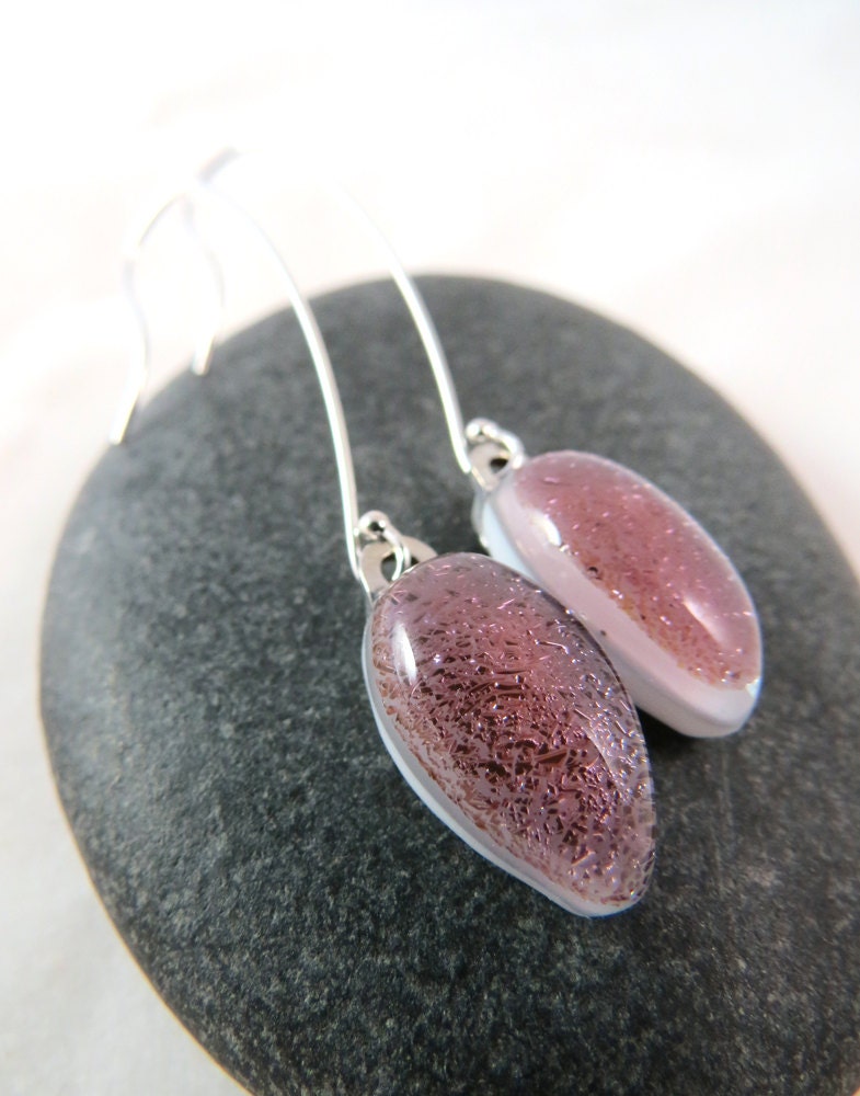 Long Earrings - Dichroic Fused Glass - Lavender Purple Earrings - Ready to Ship