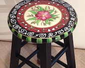 24" hand painted custom round top wooden bar stool - counter stool - chair