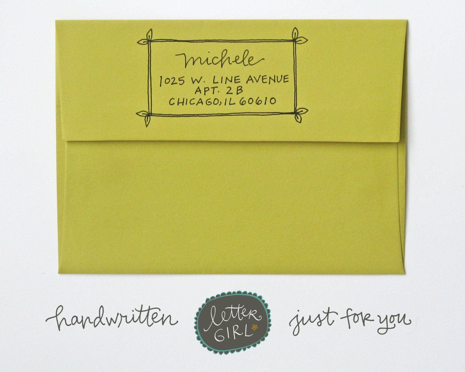 Michele Handwritten Address Stamp: your choice of self-inking or red rubber