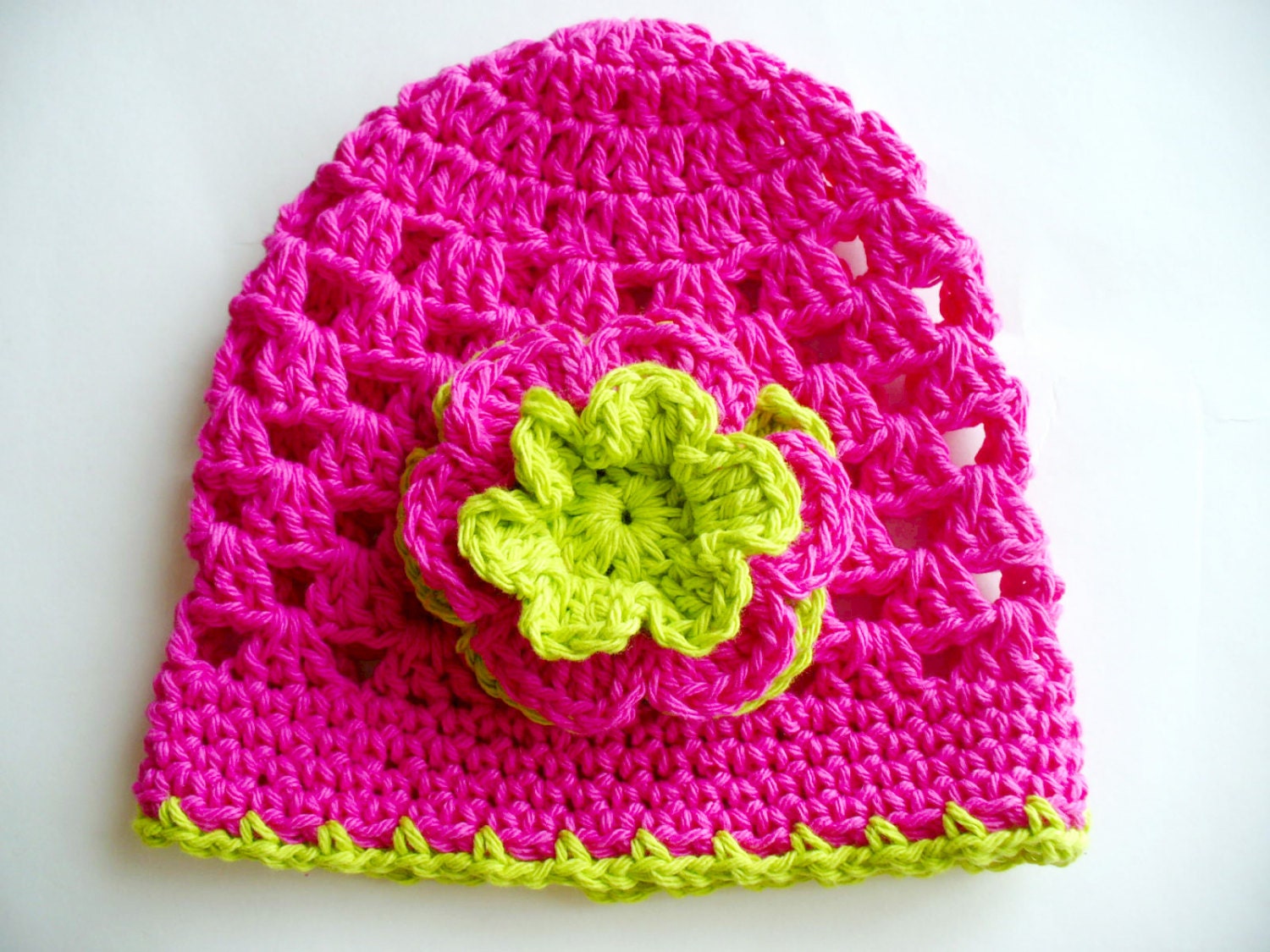 Crocheted Pink Cotton Summer Hat with Flower