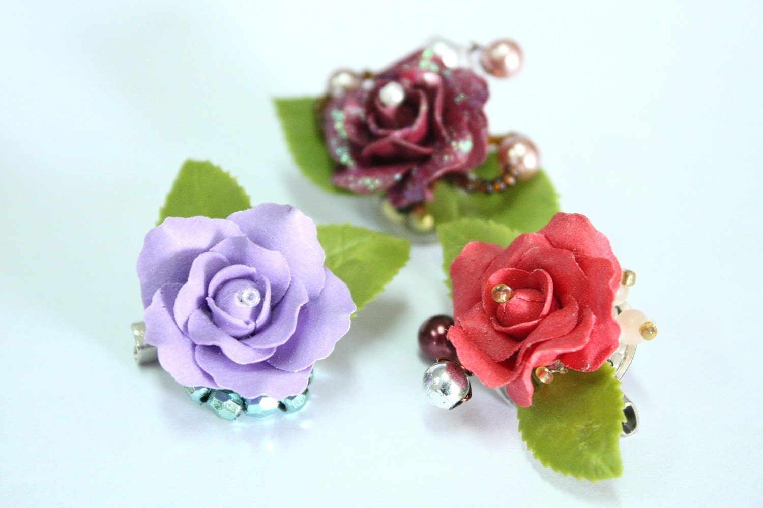 Tiny Roses, Polymer Clay Flowers Handmade Jewelry, Pin for Romantic Gifts 1 pcs