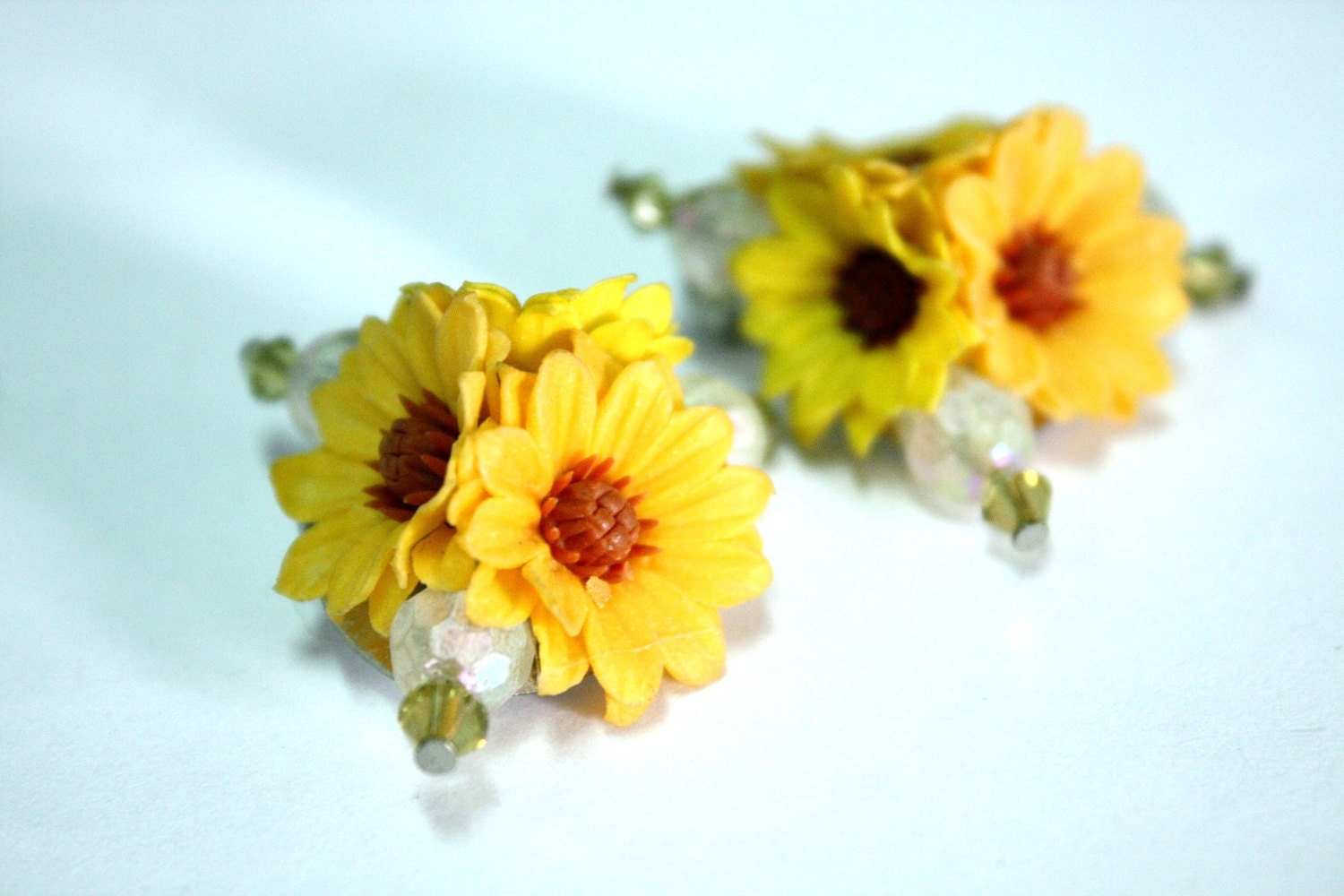 Polymer Clay Jewelry Miniature Sunflowers Earring Gift Giving for Her